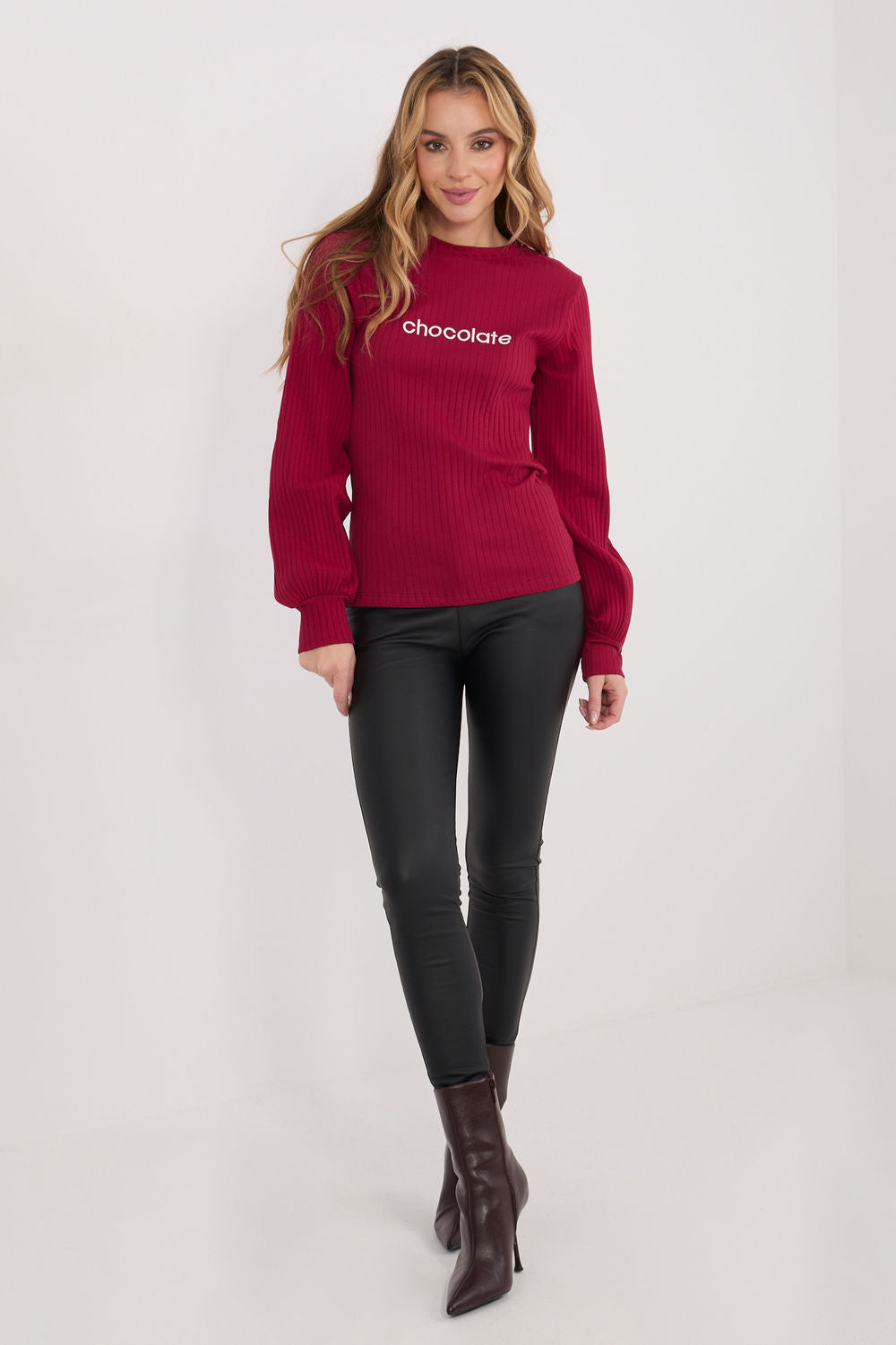 Rue Paris Burgundy Puff Sleeve Cotton Blouse - view 2