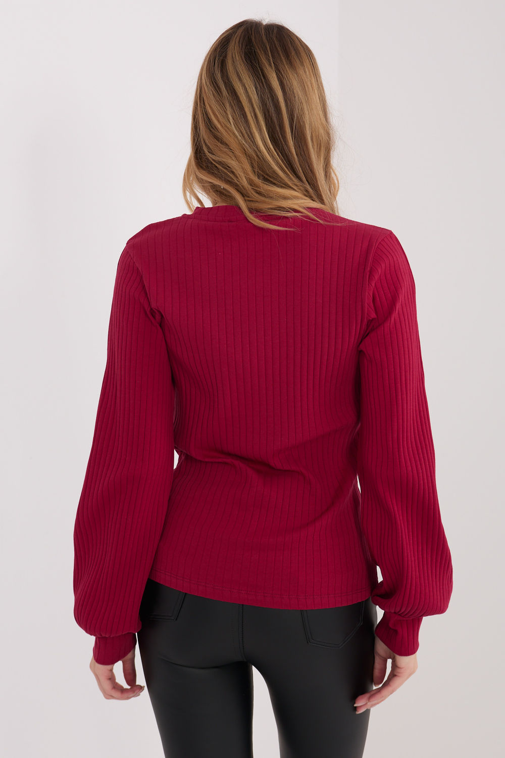 Rue Paris Burgundy Puff Sleeve Cotton Blouse - view 3