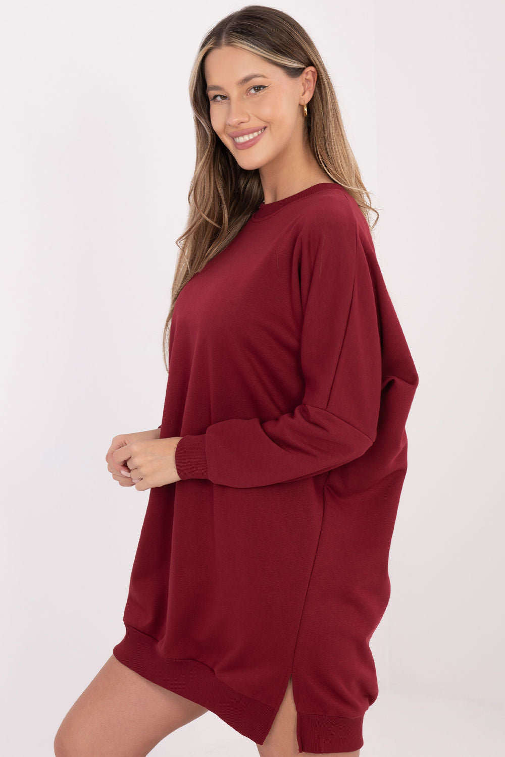 Relevance Burgundy Round Neck Long Sleeve Dress - view 4