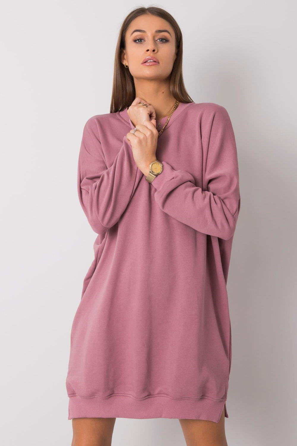 Relevance Dark Pink Round Neck Long Sleeve Dress