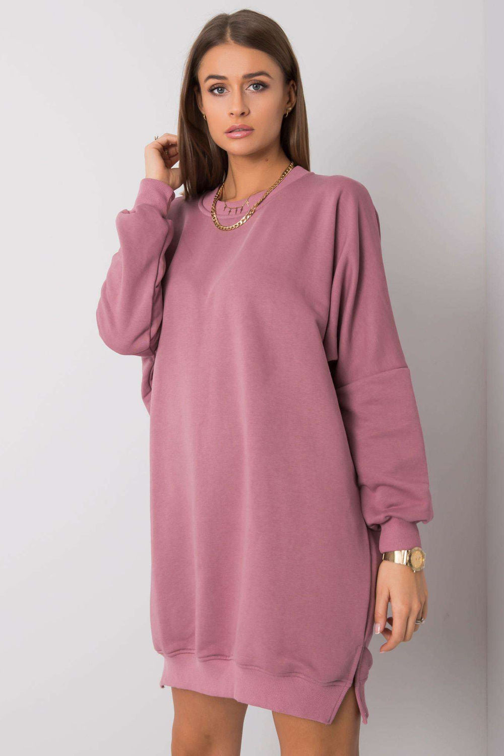Relevance Dark Pink Round Neck Long Sleeve Dress - view 2