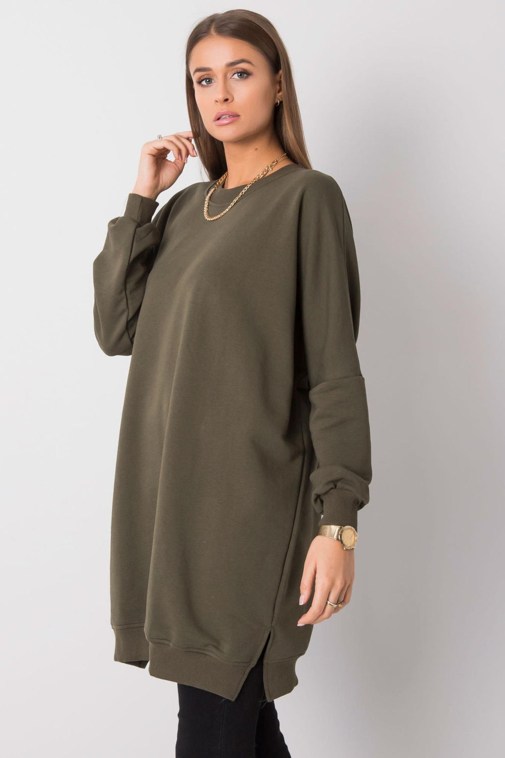 Relevance Khaki Round Neck Long Sleeve Dress - view 2