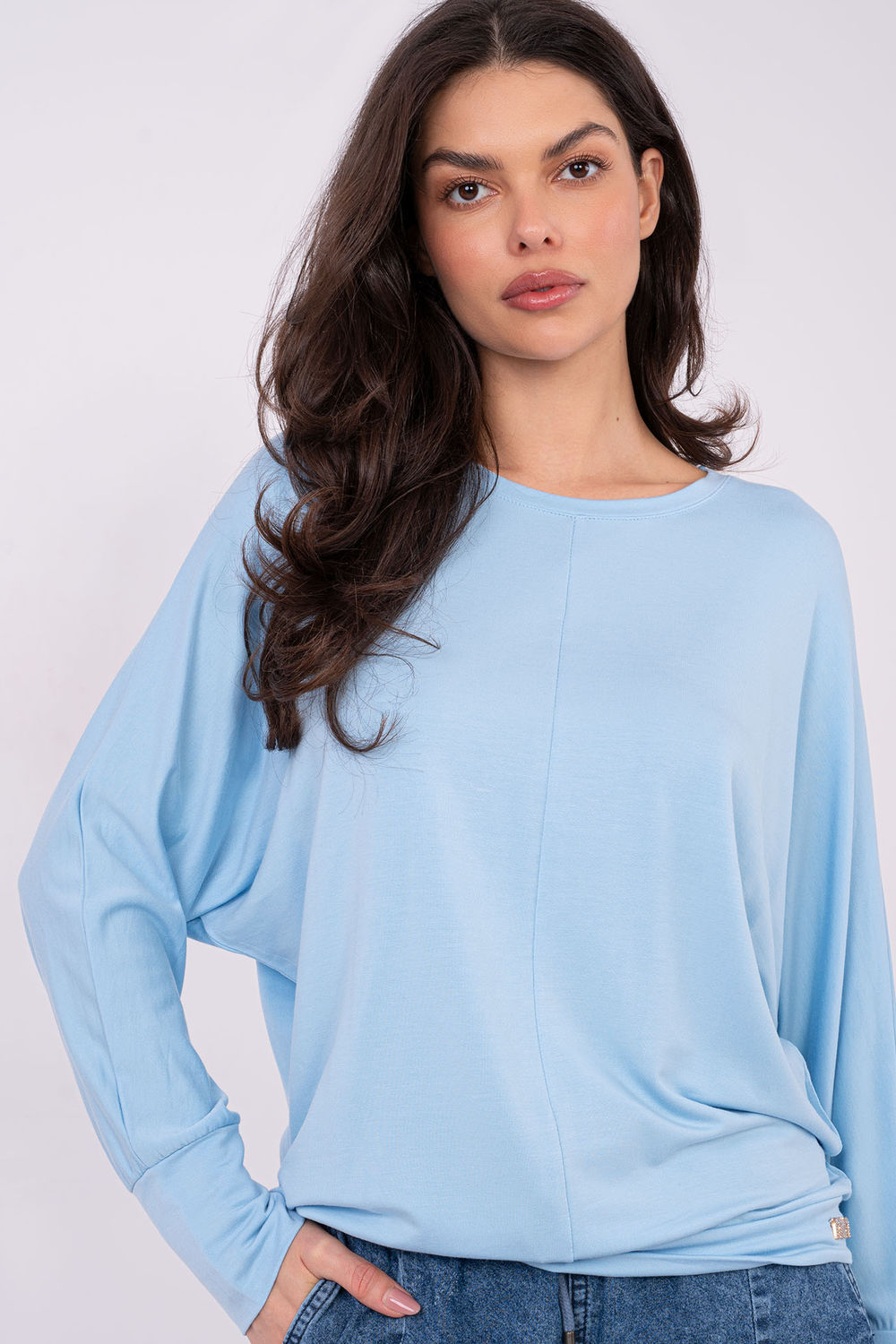 Relevance Light Light Blue Long Sleeve Blouse