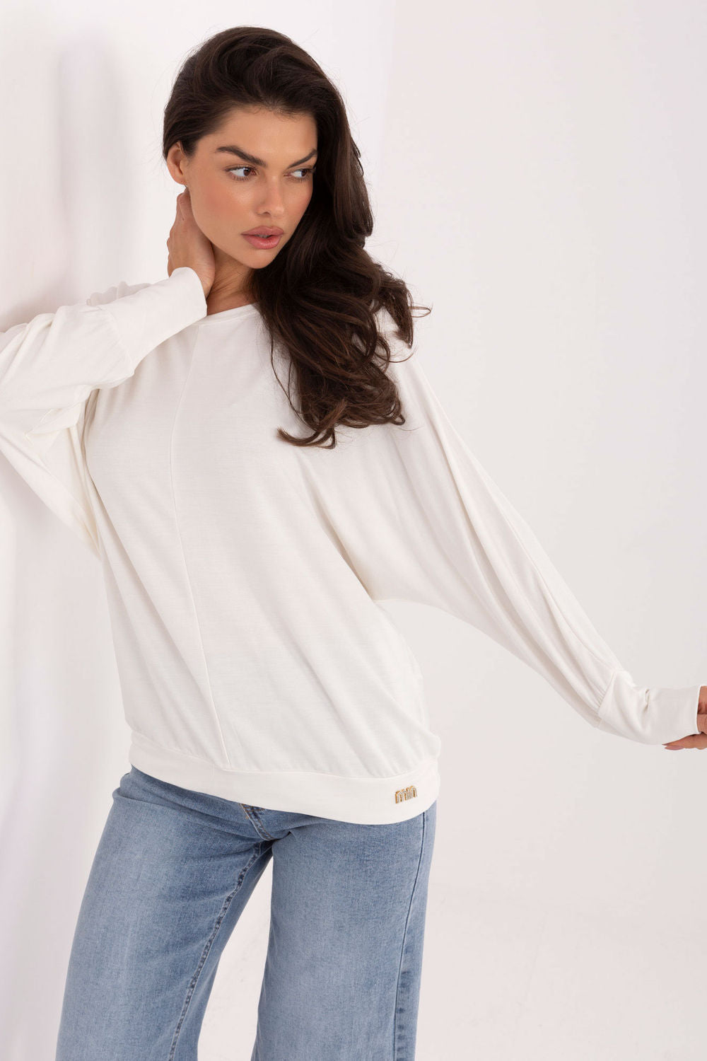 Relevance Ecru Draped Long Sleeve Blouse