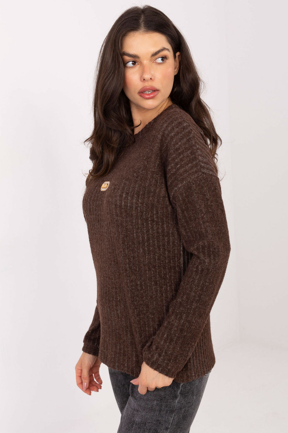 Relevance Brown Long Sleeve Cotton Jumper - view 2