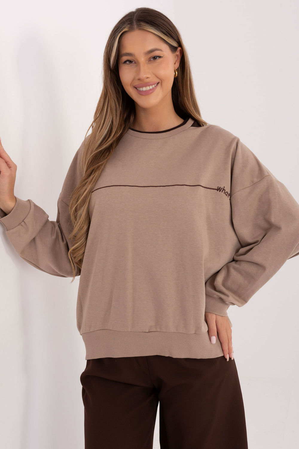 Relevance Dark Beige Oversized Long Sleeve Cotton Sweatshirt