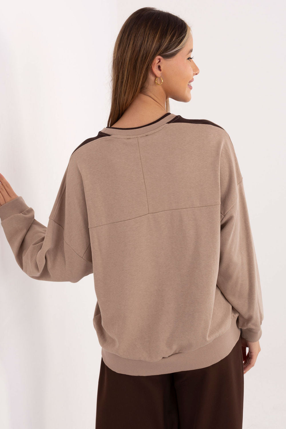 Relevance Dark Beige Oversized Long Sleeve Cotton Sweatshirt - view 3