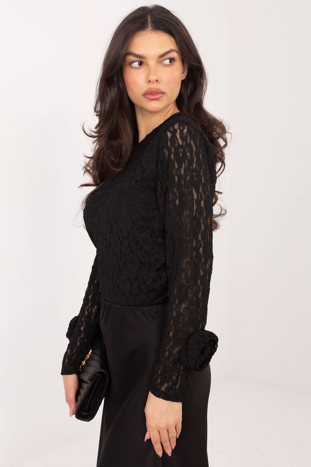 Italy Moda Black Bodycon Long Sleeve Lace Blouse - view 2