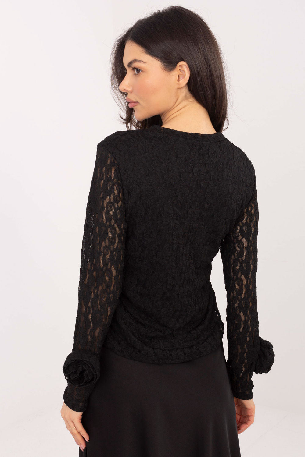 Italy Moda Black Bodycon Long Sleeve Lace Blouse - view 3
