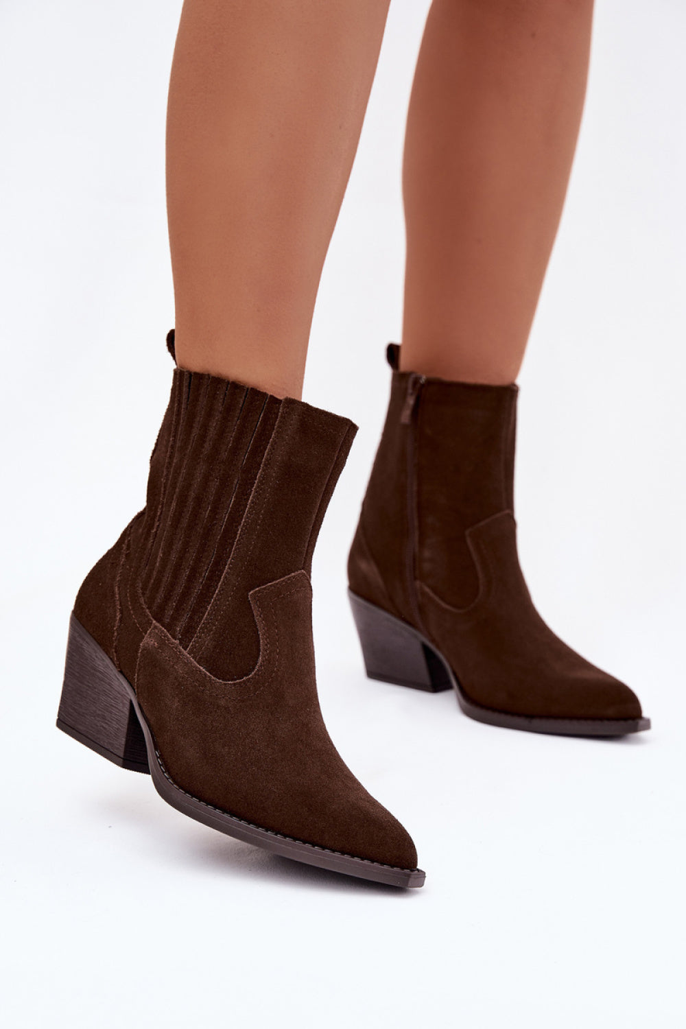 Step In Style Dylira Chocolate Suede Block Heel Heeled Ankle Boots