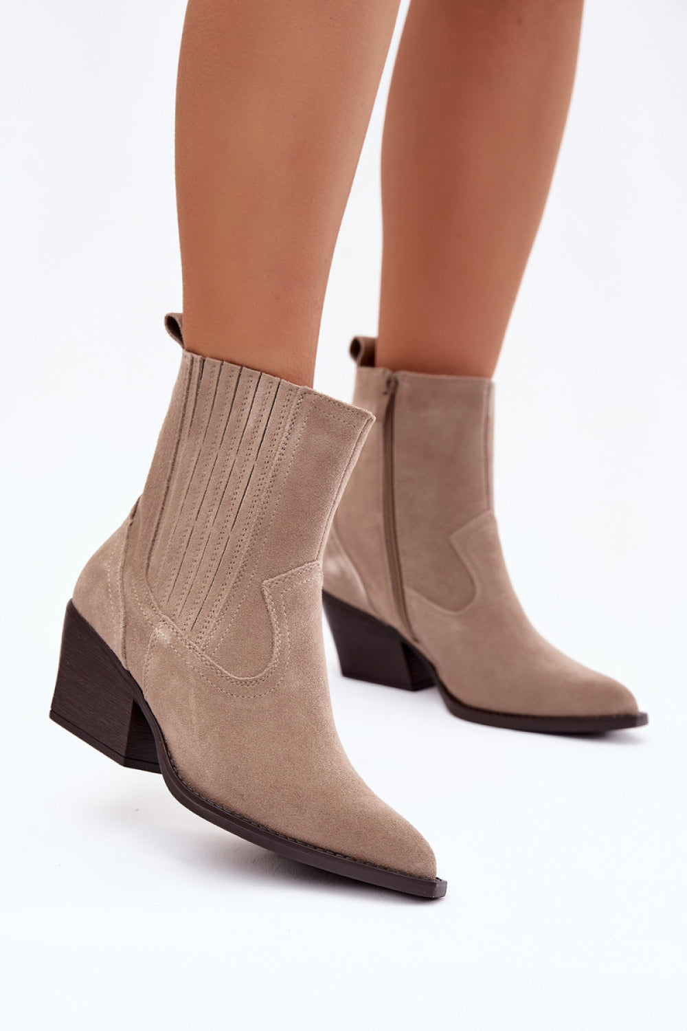 Step In Style Dylira Beige Suede Block Heel Heeled Ankle Boots