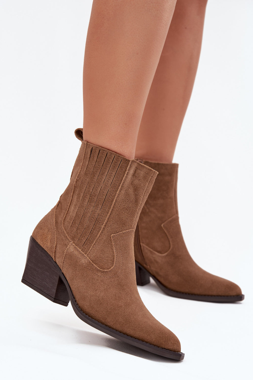 Step In Style Dylira Camel Suede Block Heel Heeled Ankle Boots