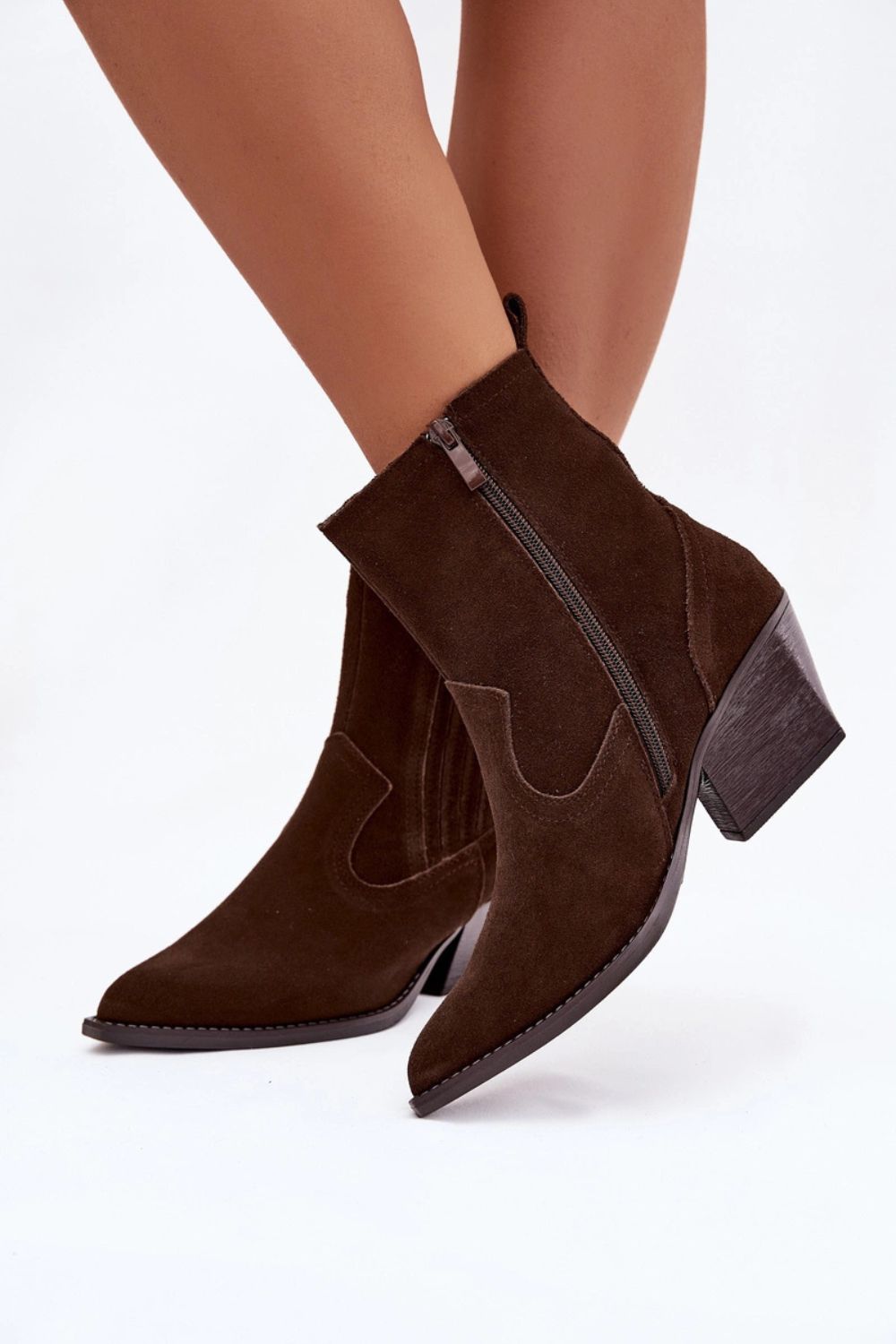 Step In Style Dylira Chocolate Suede Block Heel Heeled Ankle Boots - view 3
