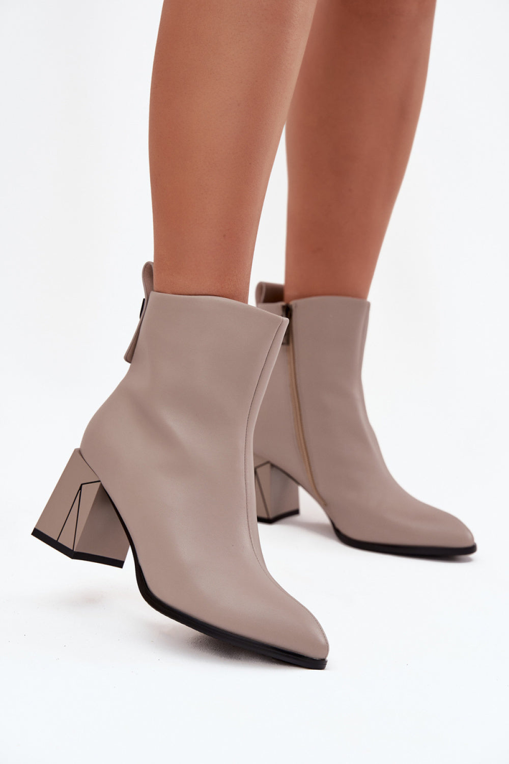 Step In Style Vinceza Grey Leather Block Heel Heeled Ankle Boots