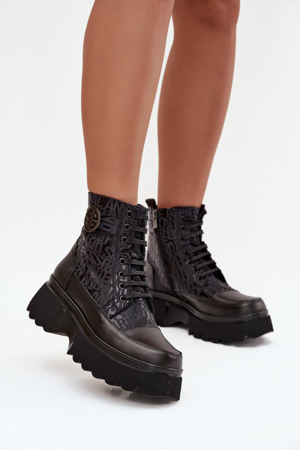 Step In Style Artiker Black Leather Platform Boots