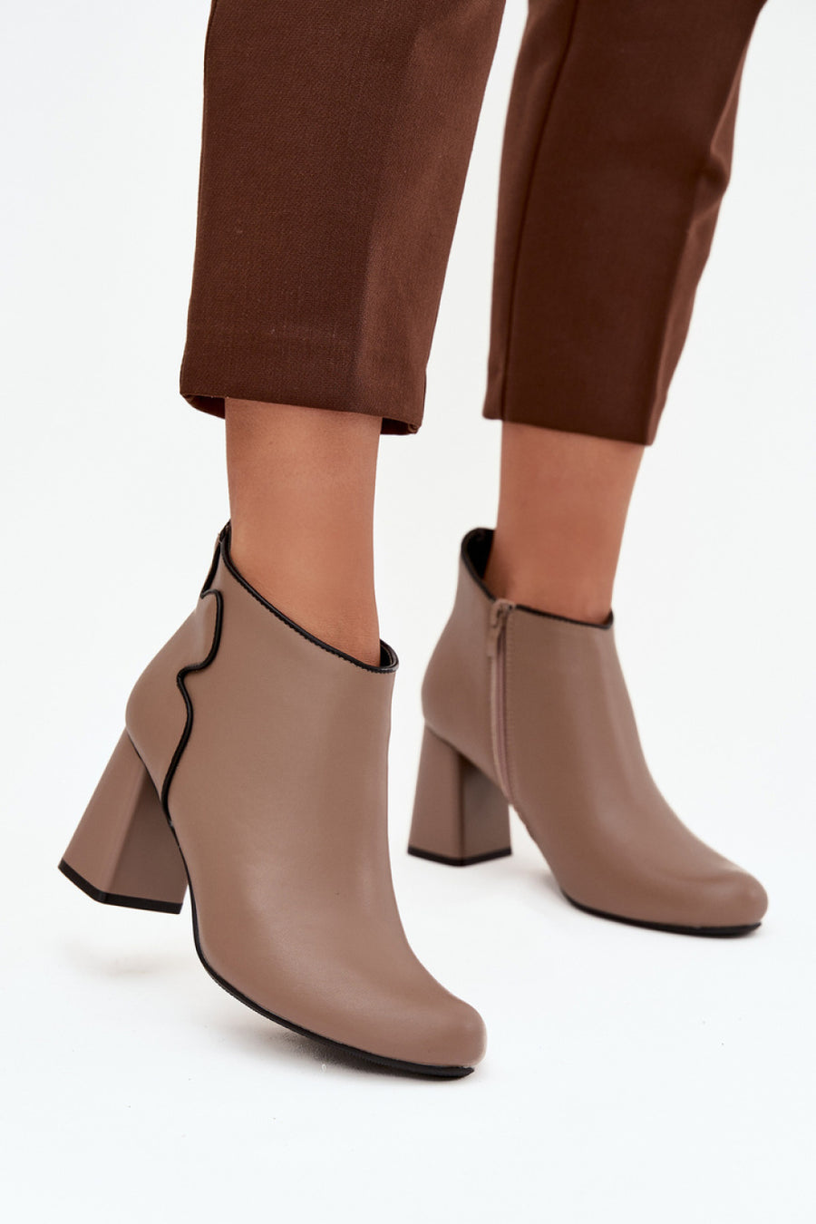 Step In Style Ivessara Beige Leather Block Heel Heeled Ankle Boots