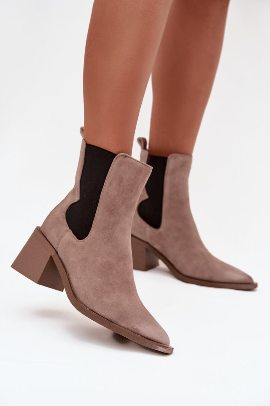 Step In Style Artiker Beige Suede Chelsea Heeled Ankle Boots
