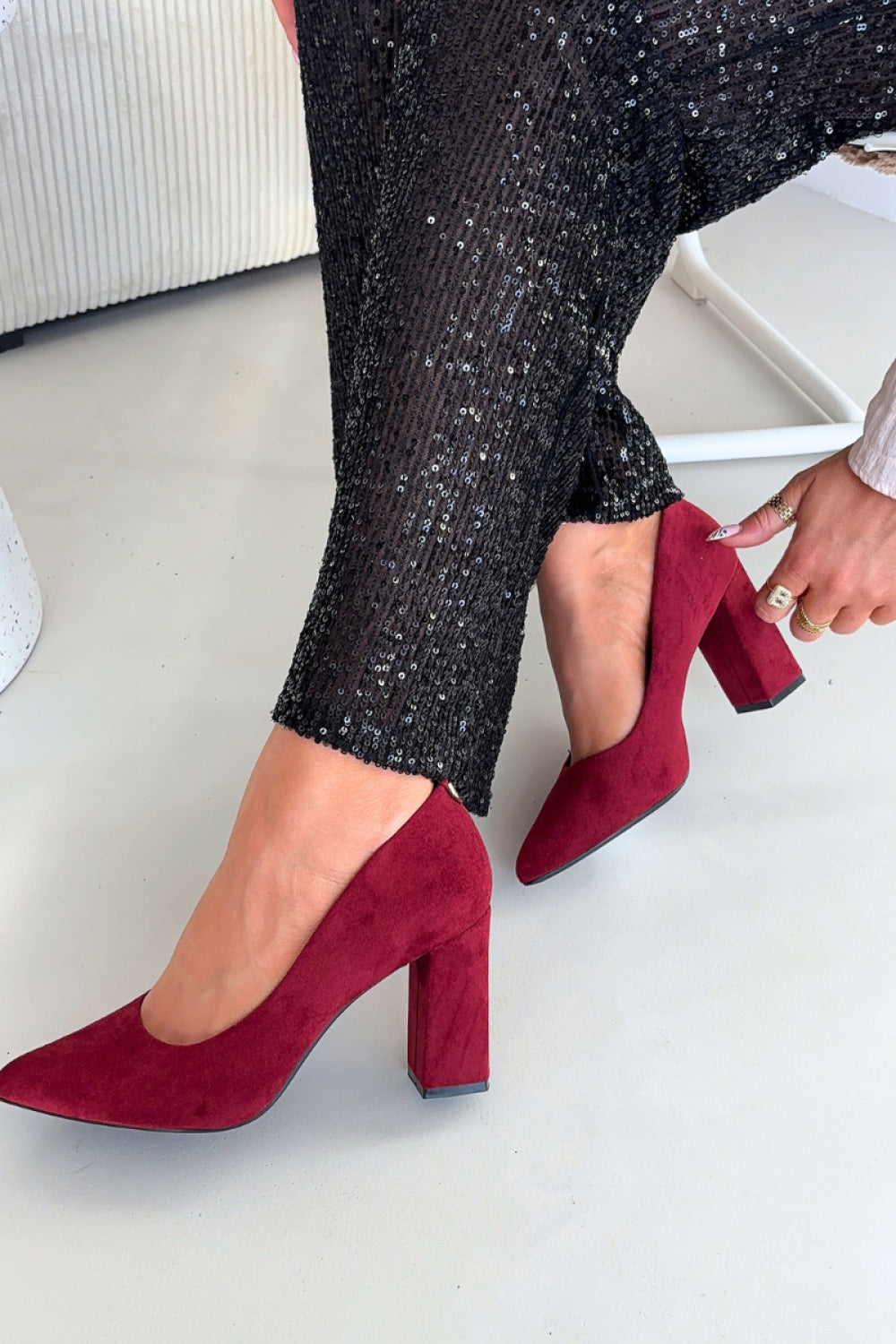 Step In Style Sergio Leone Burgundy Faux Suede Block Heel Court Shoes - view 2