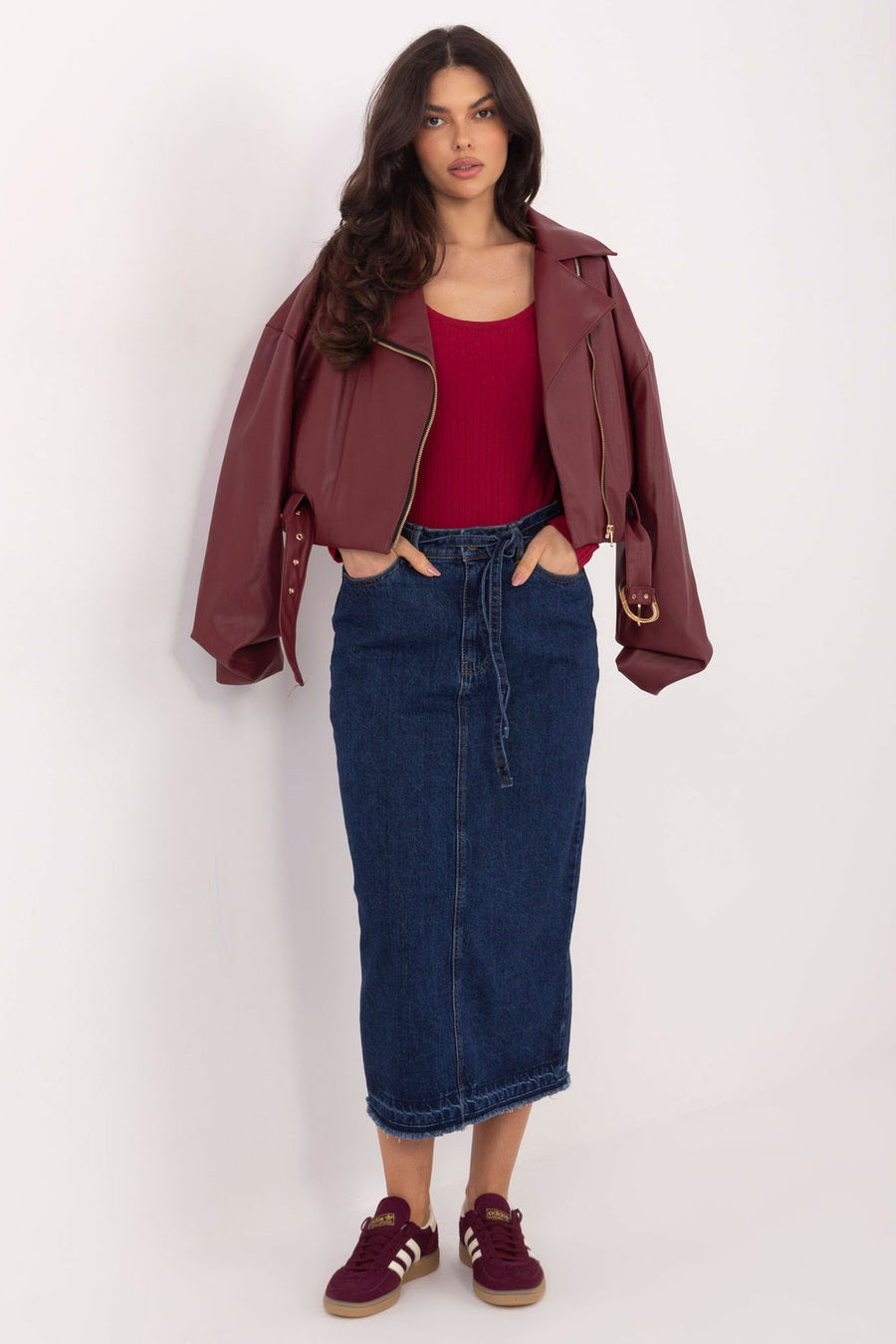 Sublevel Navy Denim Midi Skirt