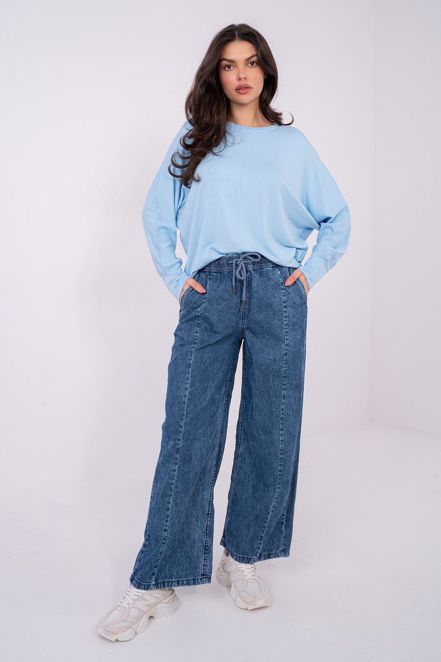 Sublevel Dark Blue Wide Leg High Waisted Jeans
