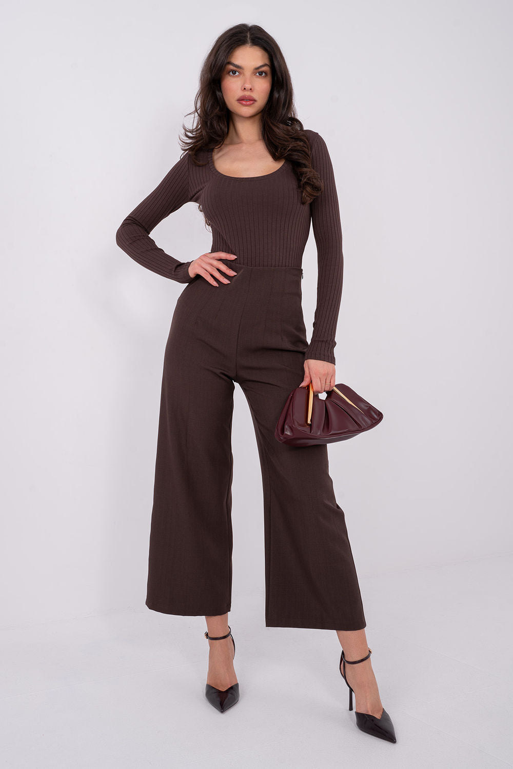 Rue Paris Dark Brown Round Neck Shapewear Bodysuit - view 2