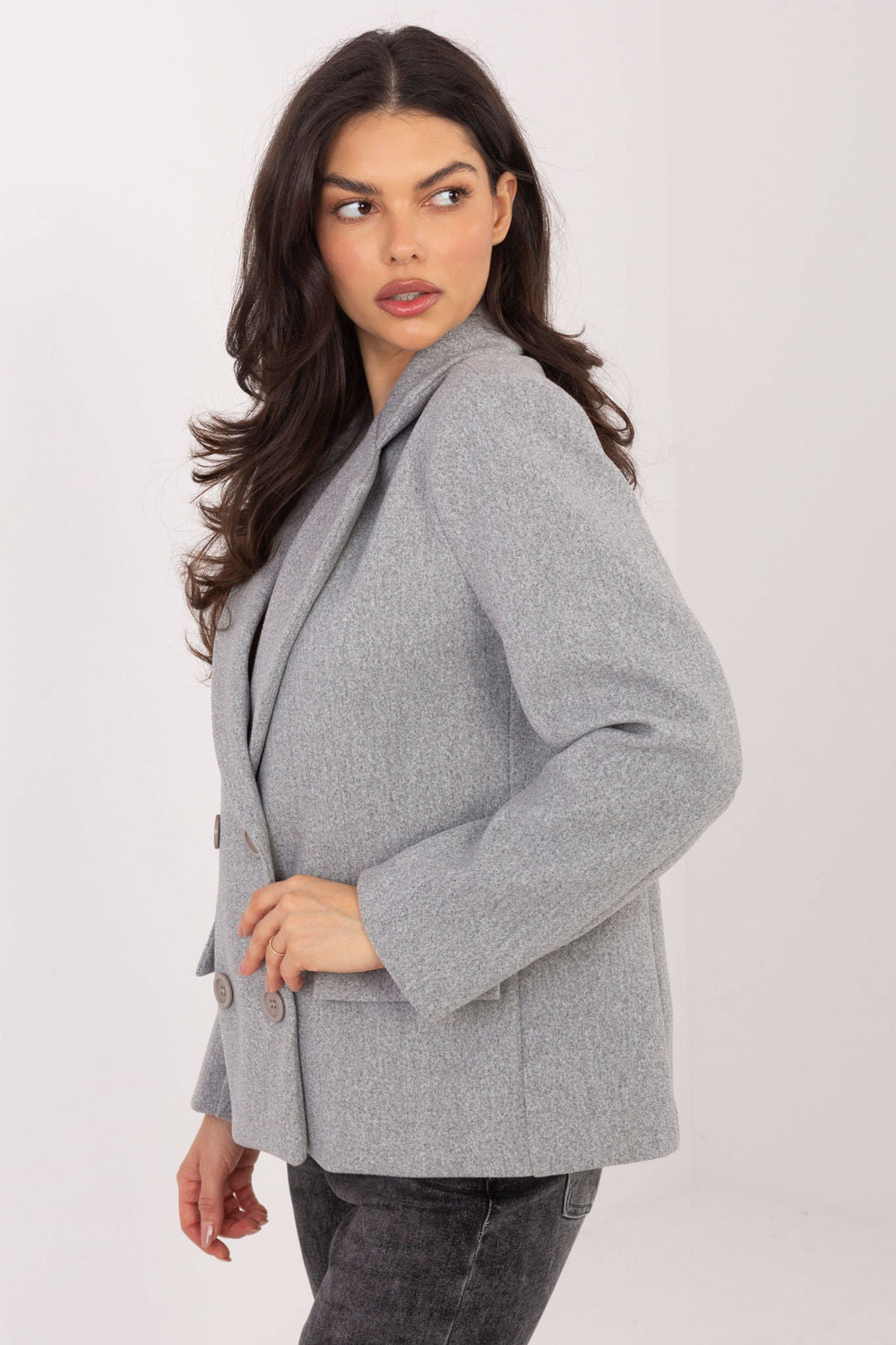 Rue Paris Grey Long Sleeve Coat - view 3
