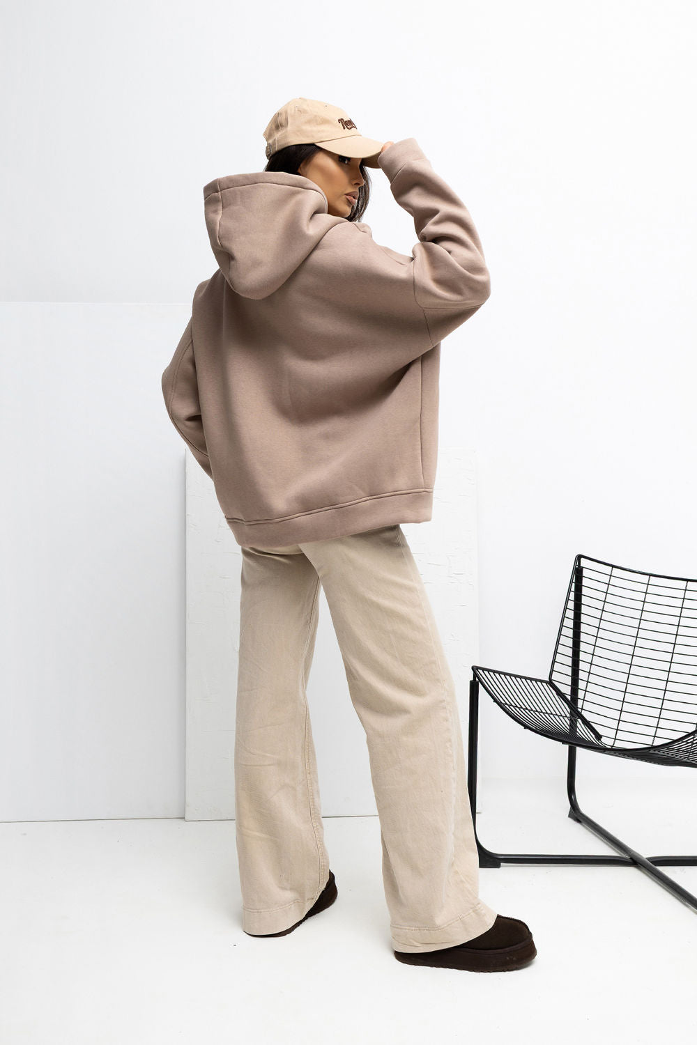 Rue Paris Dark Beige Hooded Long Sleeve Sweatshirt with Embroidery - view 3