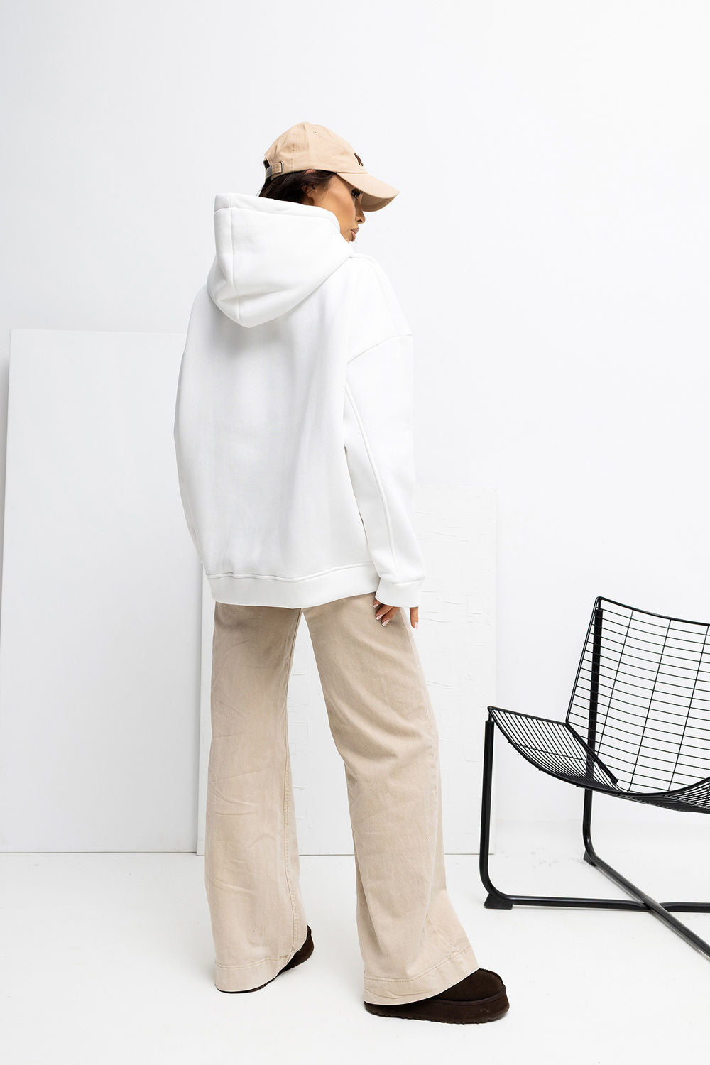 Rue Paris Ecru Hooded Long Sleeve Sweatshirt with Embroidery - view 3