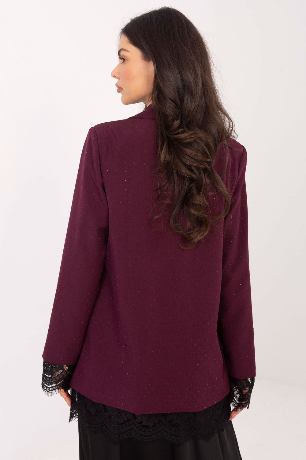 Italy Moda Dark Red Lace Long Sleeve Jacket - view 3