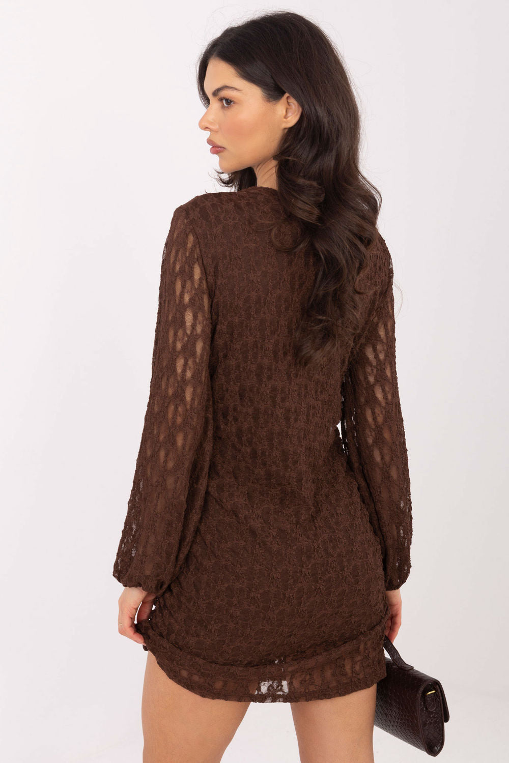 Italy Moda Brown Lace Puff Sleeve Mini Dress - view 3