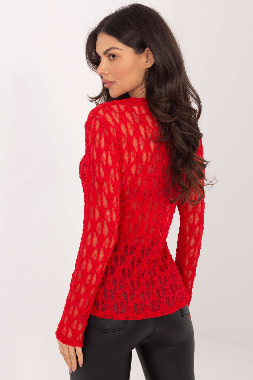 Italy Moda Red Lace Long Sleeve Blouse - view 3