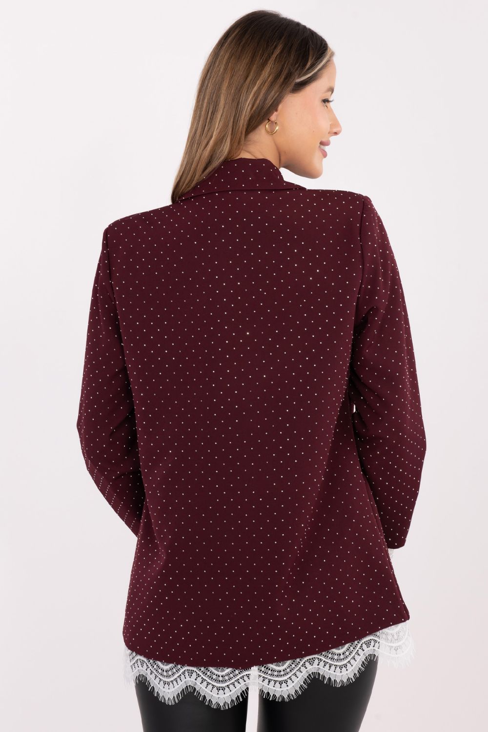Italy Moda Burgundy Lace Long Sleeve Jacket with Buttons - view 4
