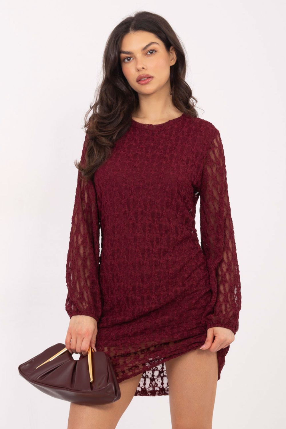 Italy Moda Burgundy Lace Puff Sleeve Mini Dress - view 4