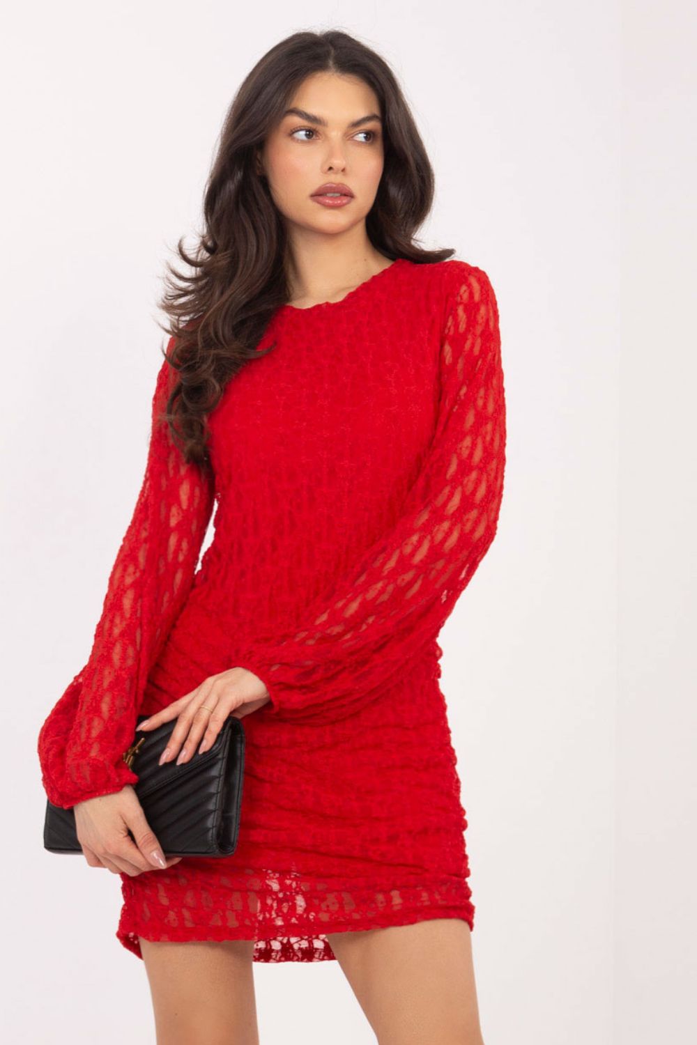 Italy Moda Red Lace Puff Sleeve Mini Dress - view 4
