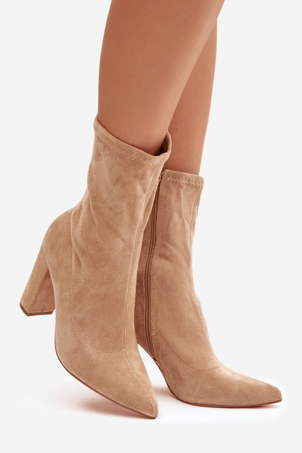 Step In Style Rosivelle Beige Faux Suede Block Heel Heeled Ankle Boots