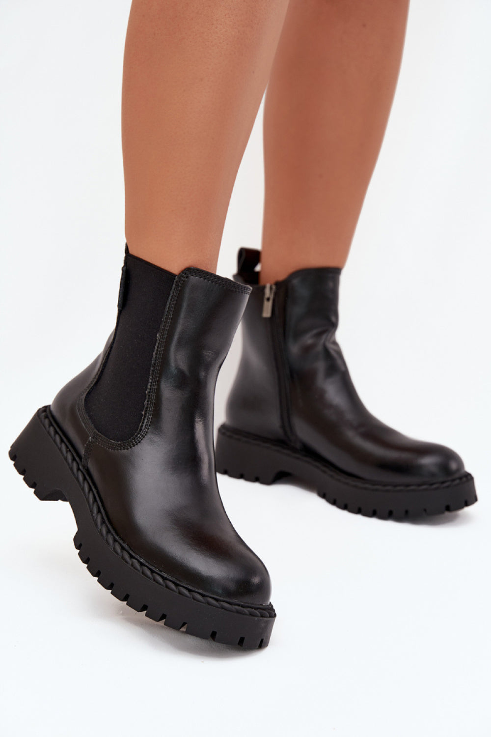 Step In Style Black Leather Platform Jodhpur Boots with Zip