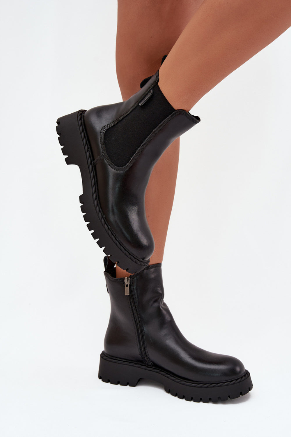 Step In Style Black Leather Platform Jodhpur Boots with Zip - view 3