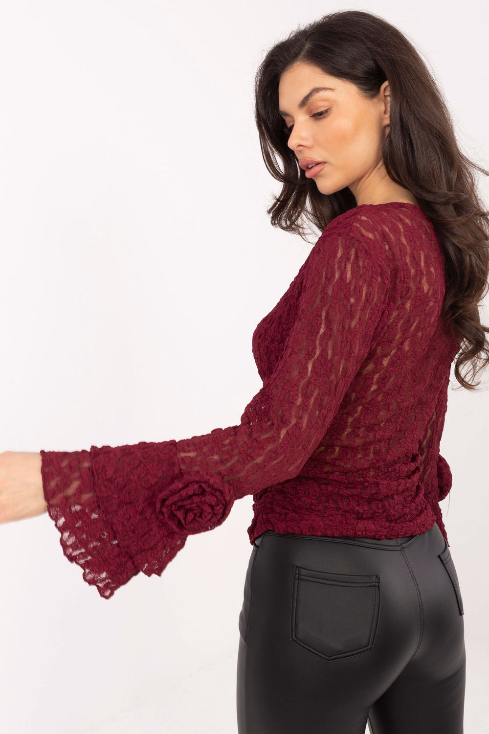 Italy Moda Burgundy High Waisted Lace Blouse - view 3