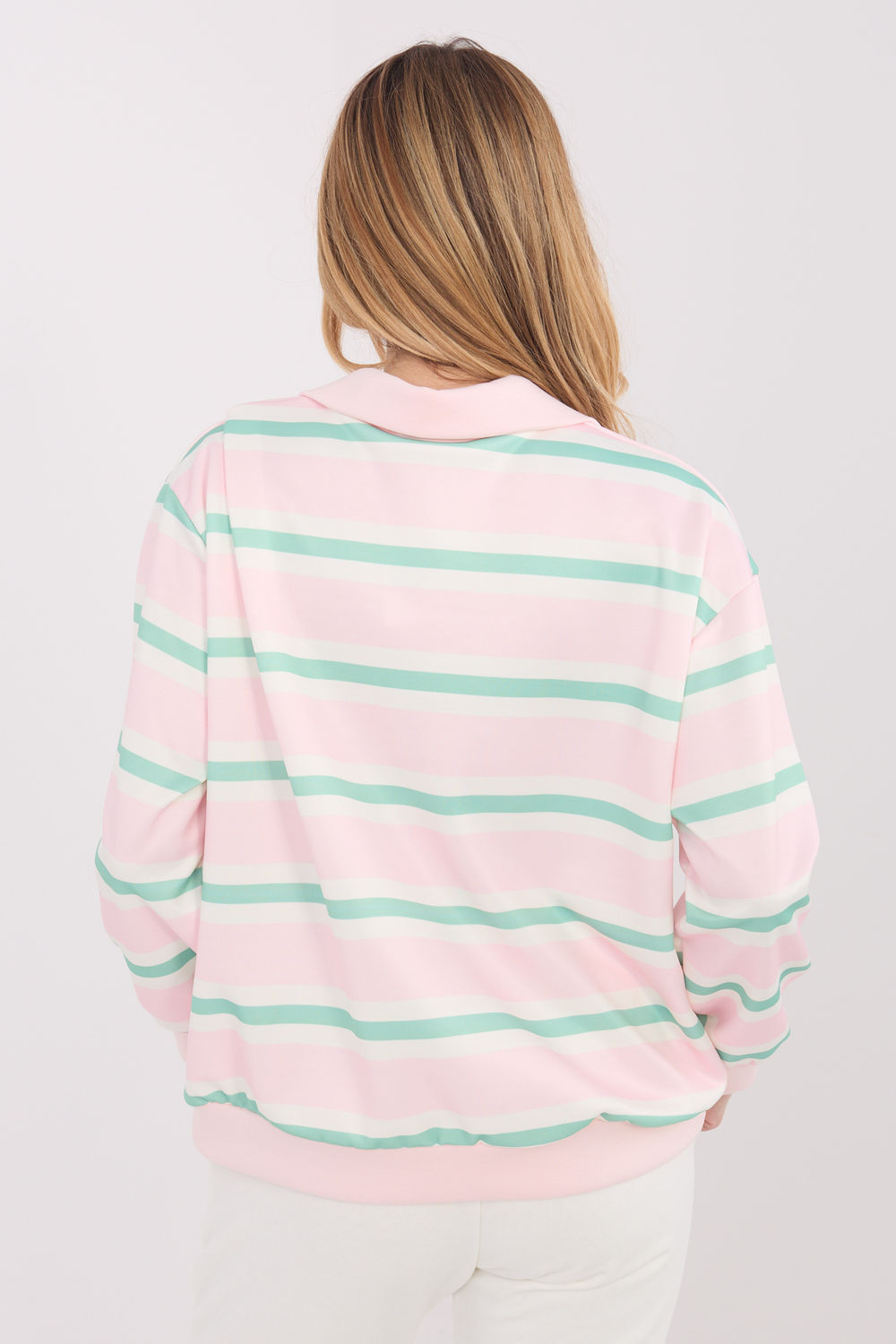 Italy Moda Light Pink Striped Zip Up Sweatshirt - view 3