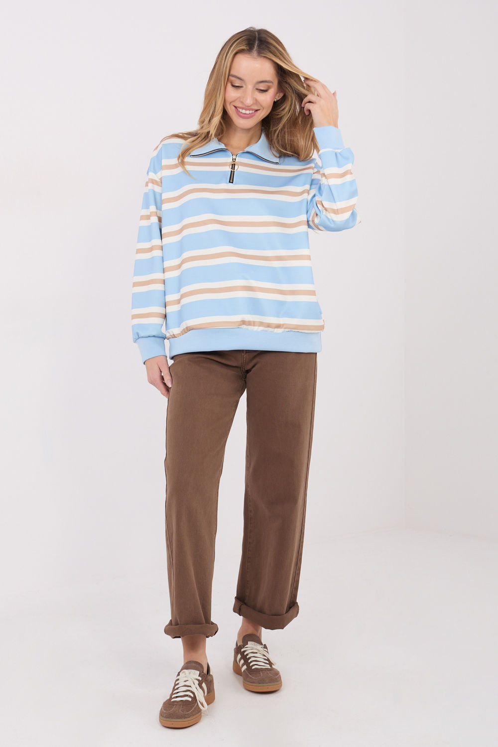 Italy Moda Light Blue Striped Zip Up Sweatshirt