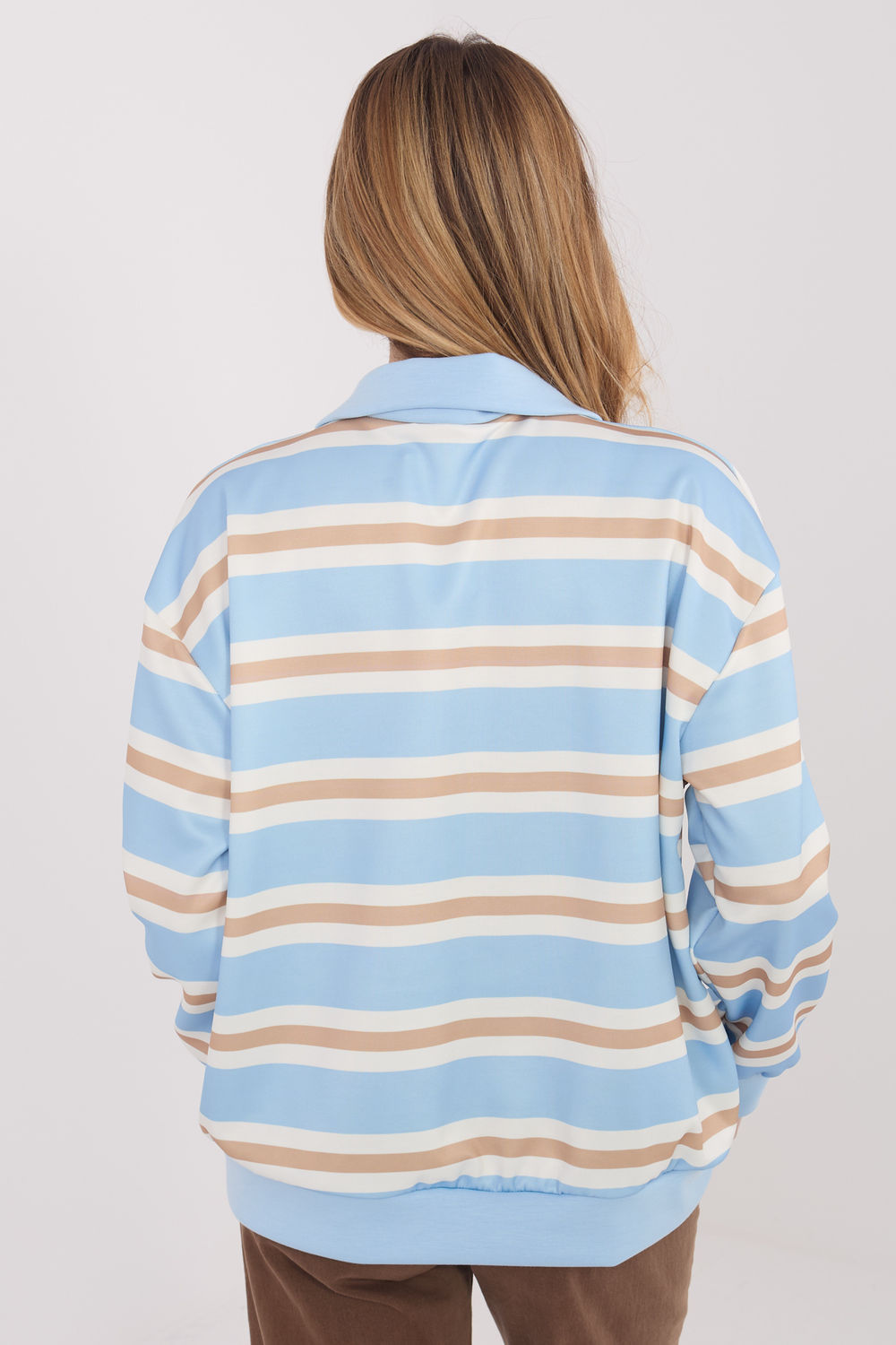 Italy Moda Light Blue Striped Zip Up Sweatshirt - view 3