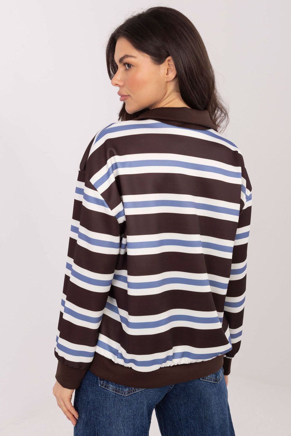 Italy Moda Dark Brown Striped Zip Up Sweatshirt - view 3