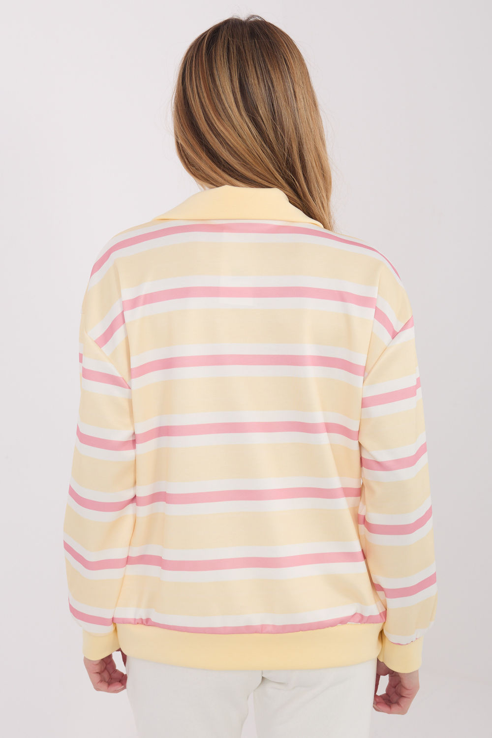 Italy Moda Light Yellow Striped Zip Up Sweatshirt - view 3