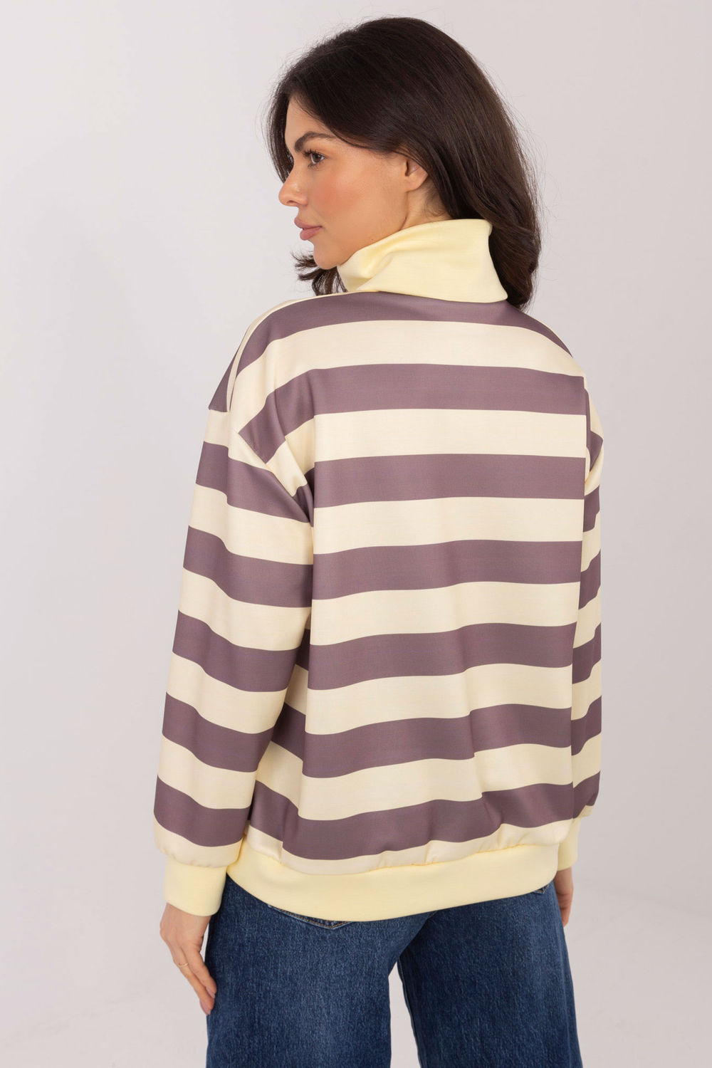 Italy Moda Dark Beige Striped Zip Up Sweatshirt - view 3