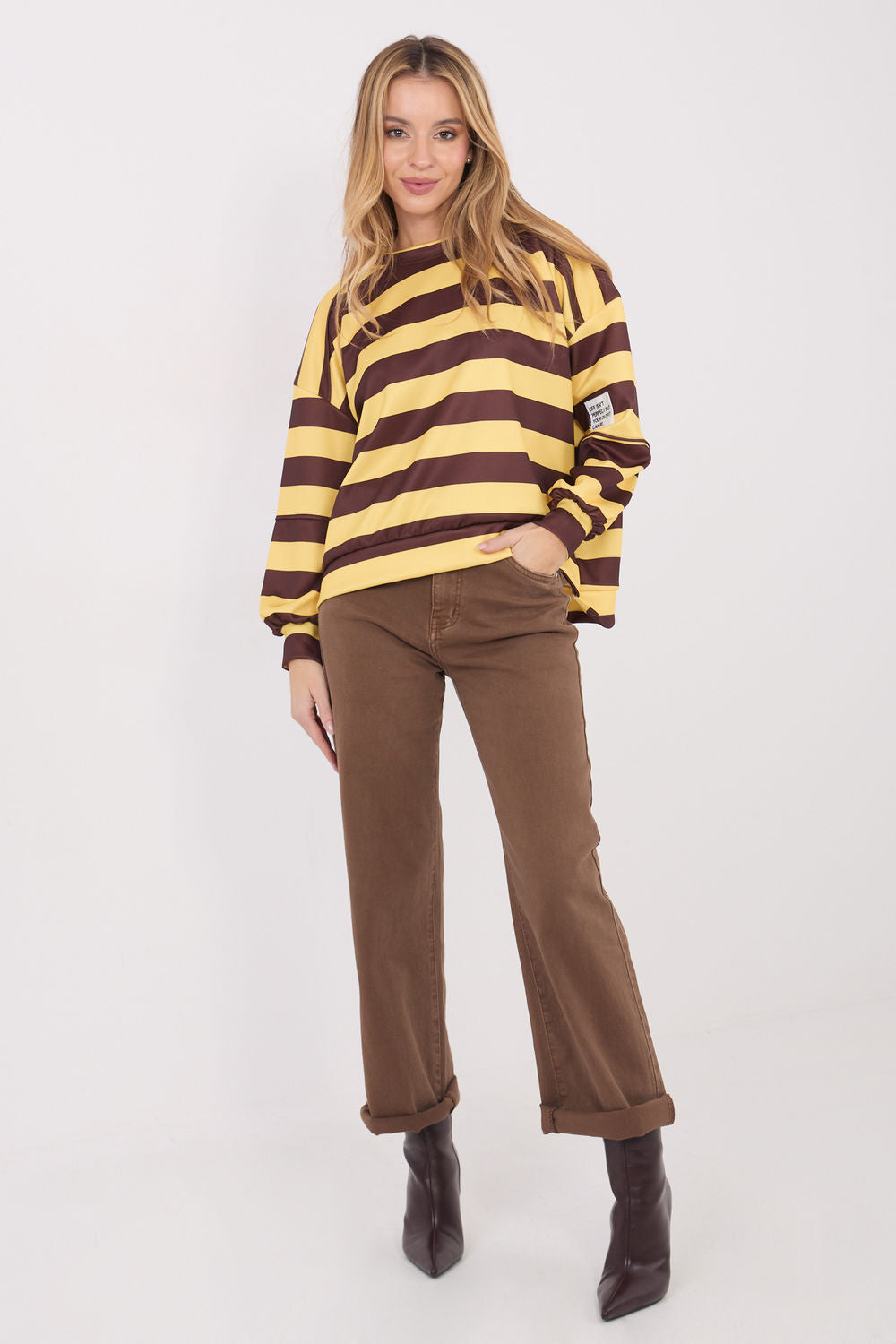 Italy Moda Brown Striped Long Sleeve Sweatshirt - view 2