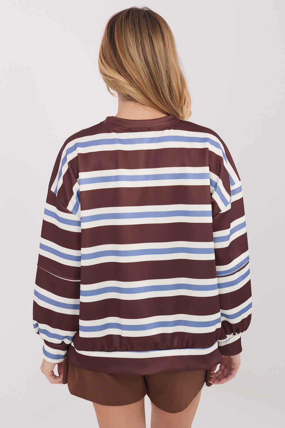 Italy Moda Dark Brown Striped Long Sleeve Sweatshirt - view 3