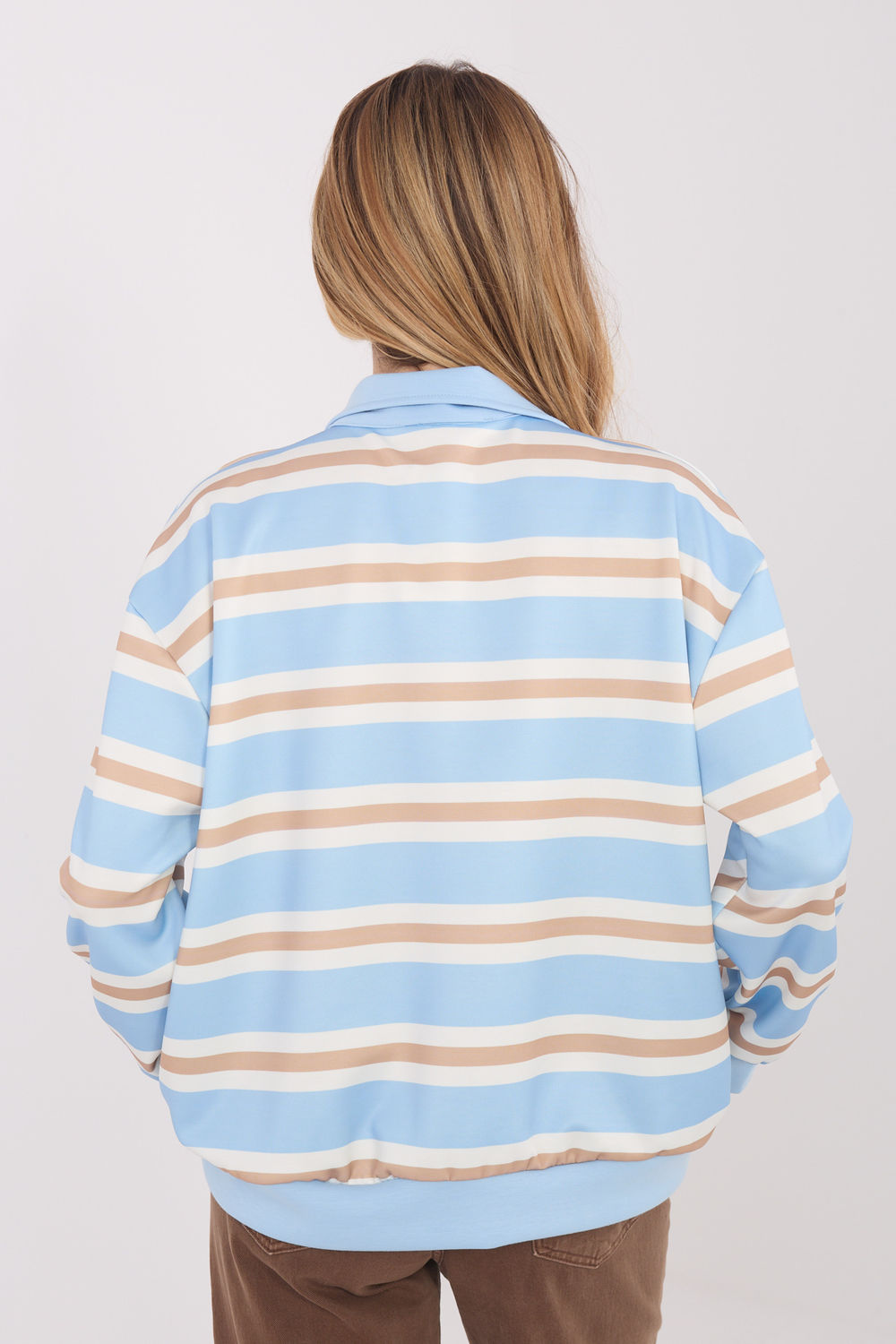 Italy Moda Light Blue Collared Striped Long Sleeve Sweatshirt - view 3