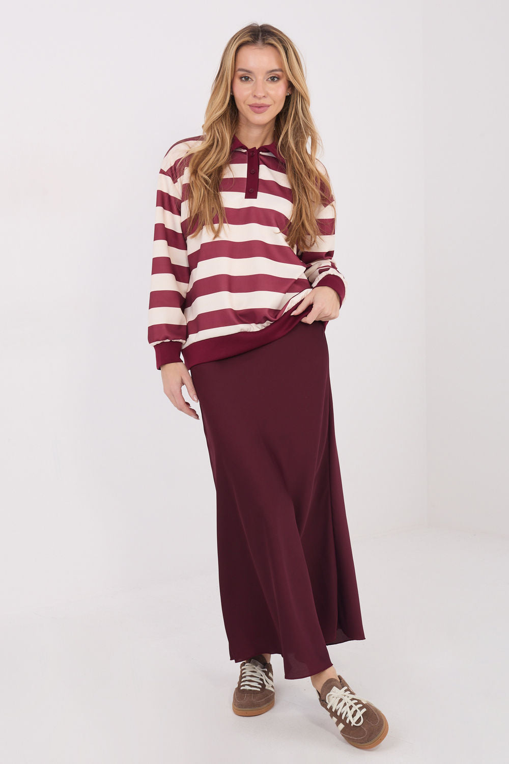 Italy Moda Burgundy Striped Long Sleeve Sweatshirt