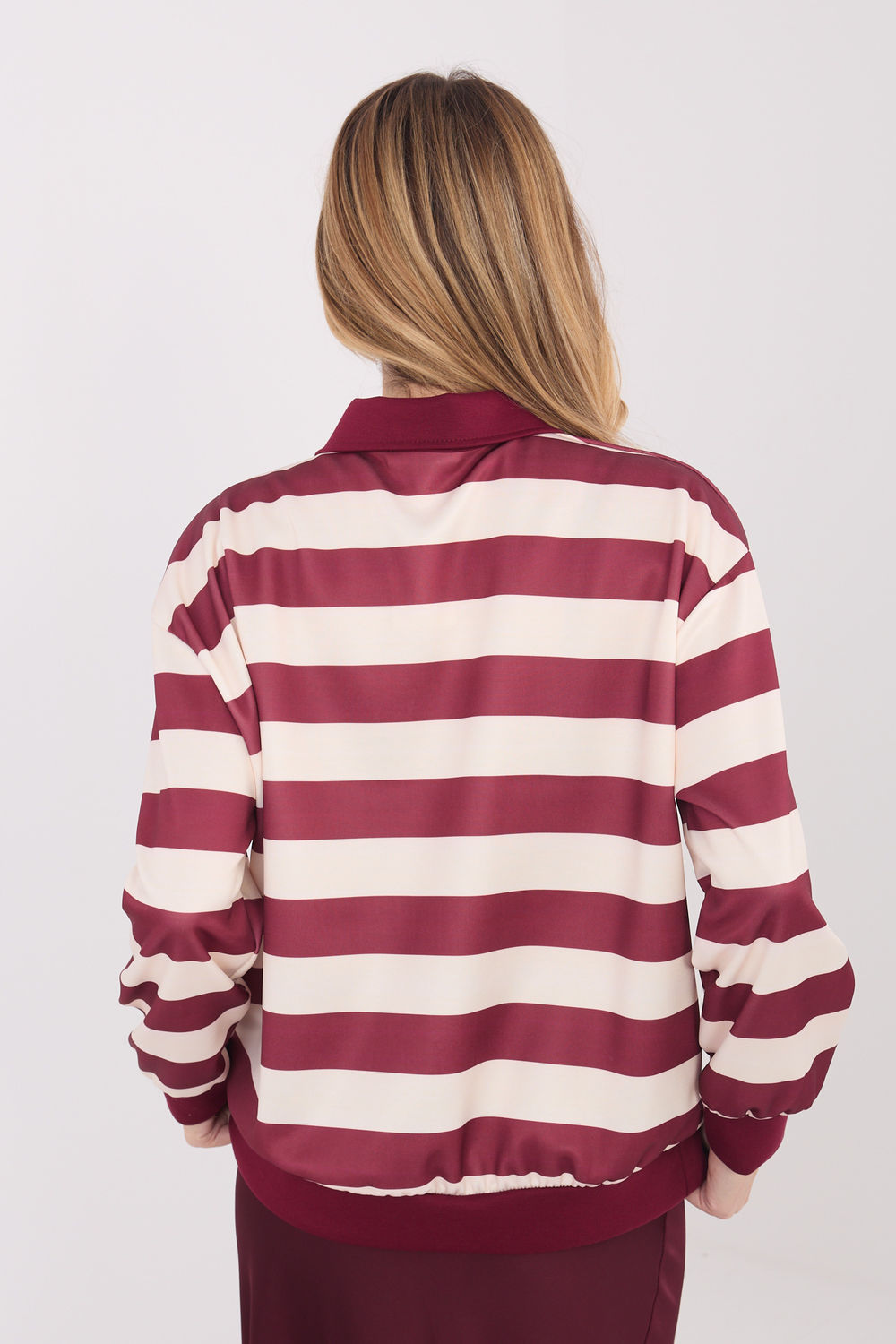 Italy Moda Burgundy Striped Long Sleeve Sweatshirt - view 2