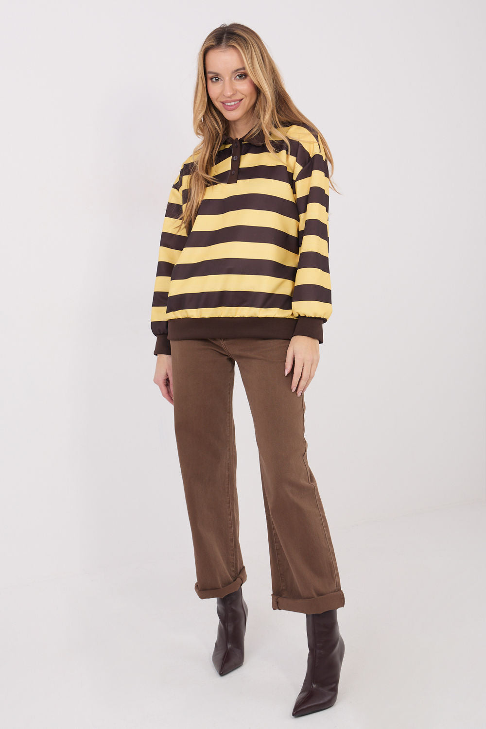 Italy Moda Yellow Striped Long Sleeve Sweatshirt - view 2